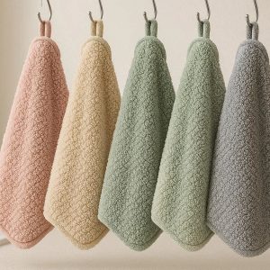 Coral Fleece Kitchen Towels Super Soft Thick Hanging Dish Rags High Absorbent Cleaning Cloths for Hand Drying