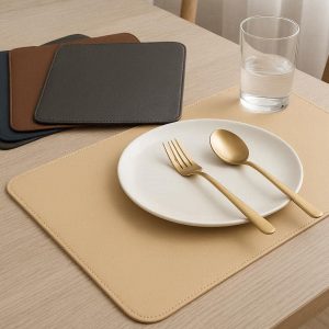 Faux Leather Place Mats Set Wipe Clean Waterproof Stain Resistant Modern Solid Color Table Mats for Dining Room