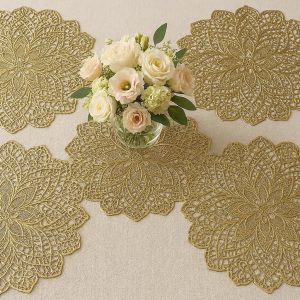 Metallic Hollow Pressed Lace Place Mats Elegant Floral Geometric Table Mats Luxury Wedding Centerpiece Decor Accent