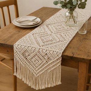 Bohemian Macrame Table Runner Cotton Woven Farmhouse Tablecloth Minimalist Rustic Boho Dining Table Runner Wedding